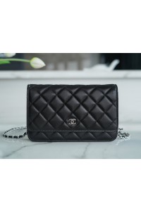 2022 New Chanle CF Lambskin WOC (Black,Sliver, 19cm)