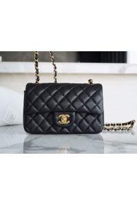 [TOP QUALITY] CHANLE CLASSIC FLAP CAVIARLEATHER (BLACK, GOLDEN, 20CM)