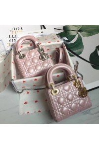Mini Cannage Pearl Pink Lambskin Lady Dion Bag(17CM) 